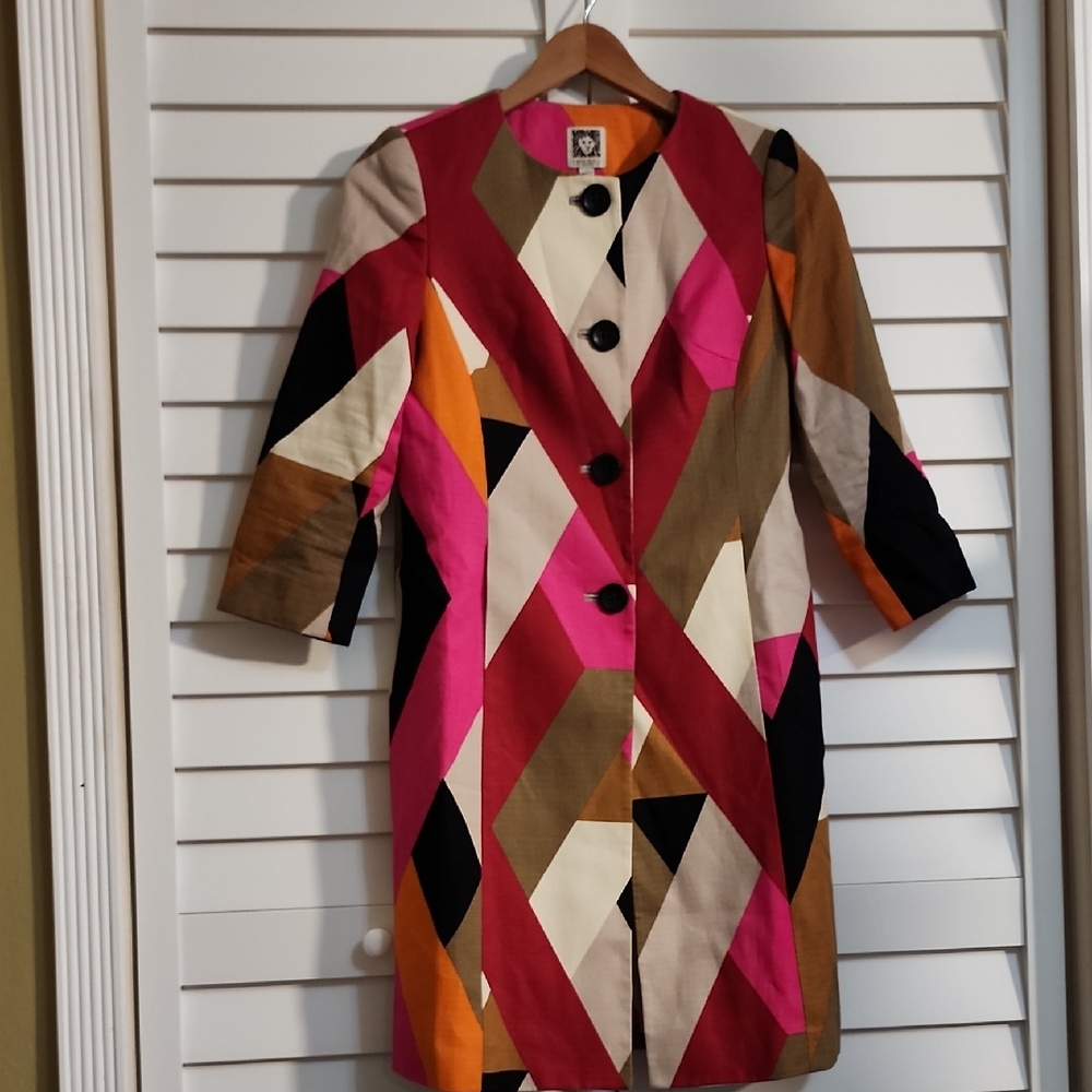 Vintage Unique Long Blazer/Lightweight Y2K Bold Multicolor Geometric pattern